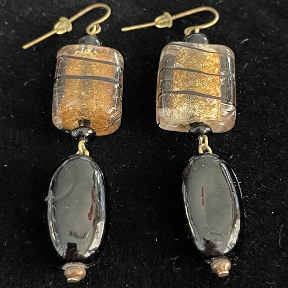 3/$17 Chunky Gold and Black Bead Pierced Earrings - Picture 1 of 2